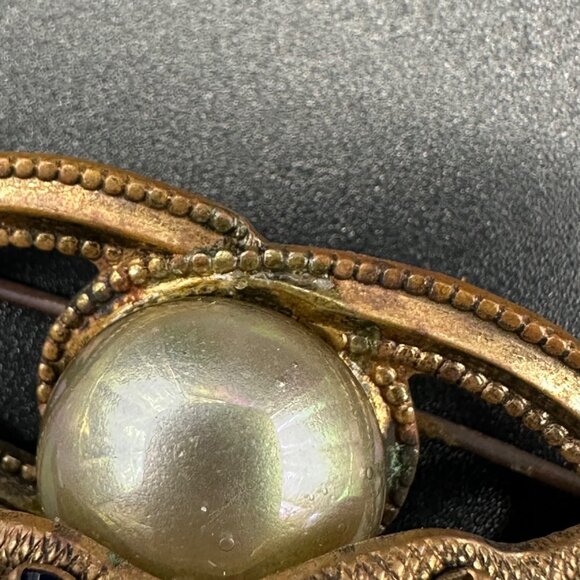 Antique Victorian Snake Brooch Pin Glass Gems Faux Pearl Serpent Jewelry Vintage - Picture 6 of 9